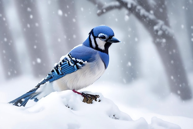 Blue Jay bird in the snow ai generated