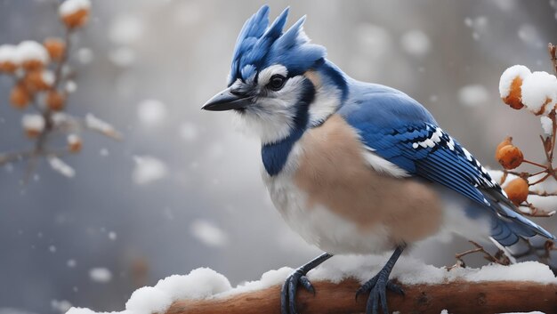 Foto blue jay-vogel in de sneeuw