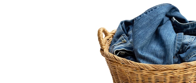 Blue jeans in laundry basket