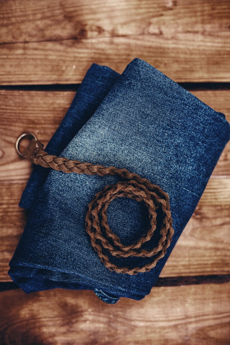 Foto blue jeans met lederen dunne riem