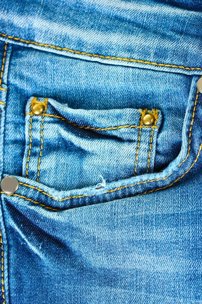 Blue jeans pocket closeup