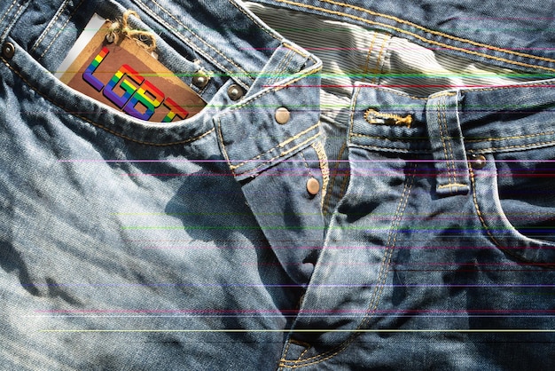 Blue Jeans and rainbow flag symbol of gay pride.