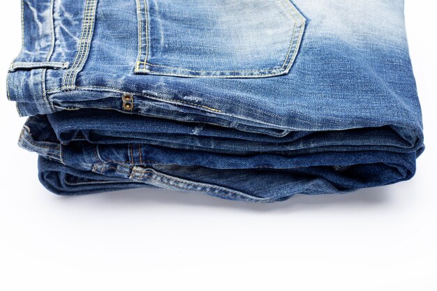 Blue jeans on white background.