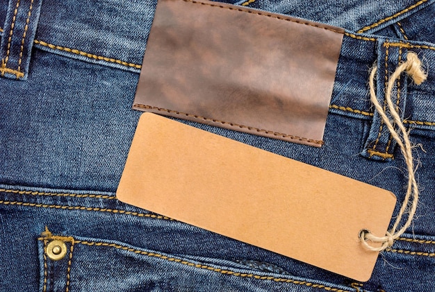 Blue jeans with blank paper label