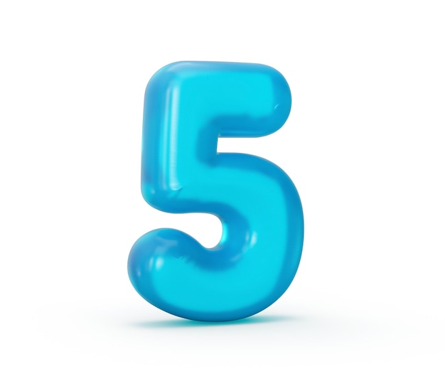 Blue jelly digit 5 Five isolated on white Jelly colorful alphabets numbers for kids 3d illustration