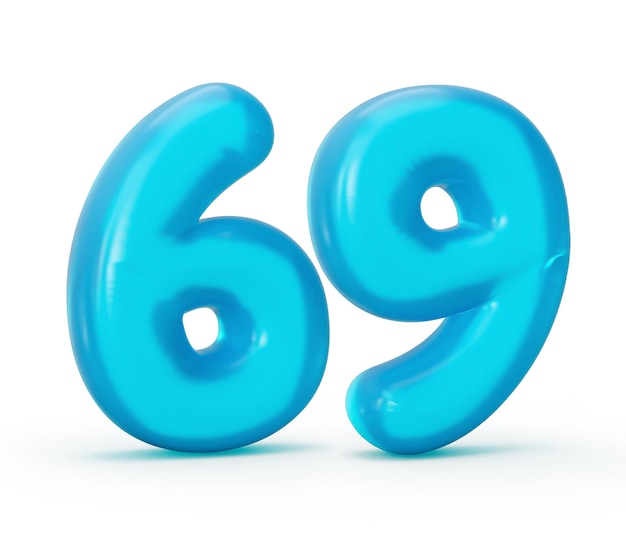 Голубое желе цифра 69 шестьдесят девять, изолированные на белом желе красочные цифры алфавита для детей