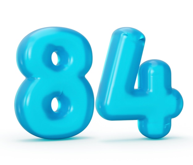 Blue jelly digit 84 Eighty Four isolated on white background Jelly colorful alphabets numbers