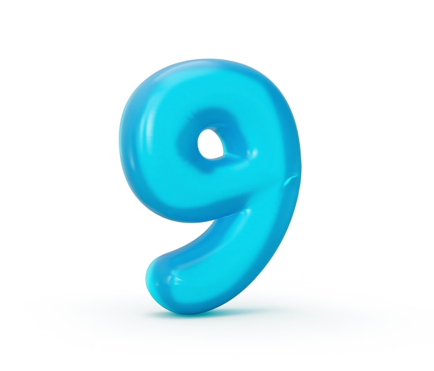 블루 젤리 자리 9 흰색 배경에 고립 된 아이 3d에 대 한 다채로운 알파벳 숫자 젤리