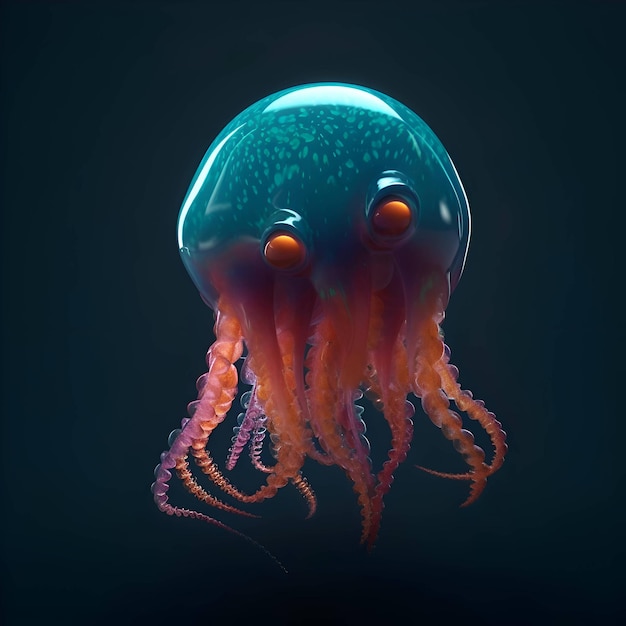 Blue jellyfish on a dark background 3d render of jellyfish