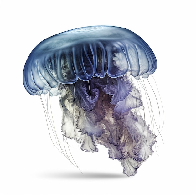 Photo a blue jellyfish is shown isolated on white background