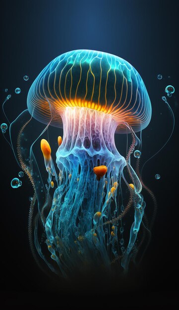 A blue jellyfish is shown in this illustration.