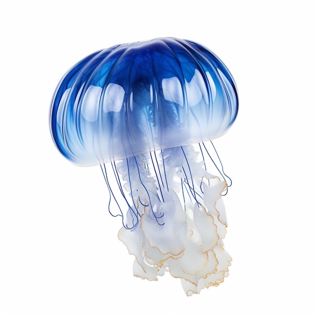 Photo blue jellyfish isolated on the white background jellyfish floating in the water