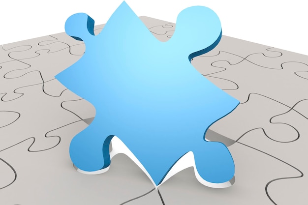 Blue jigsaw puzzle piece highlighted