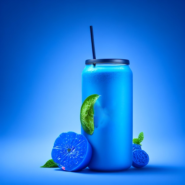 Photo a blue juice can isolated on white background