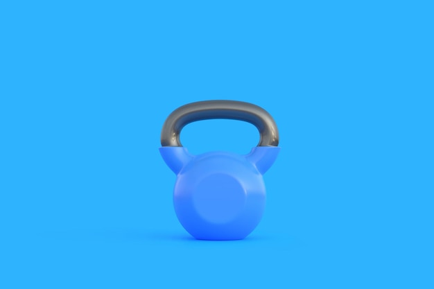 Blue kettlebell on blue background Fitness sport training and lifting concept Gym equipment 3D