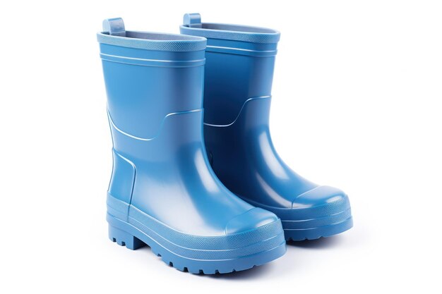 Blue kids rubber boots isolated on white