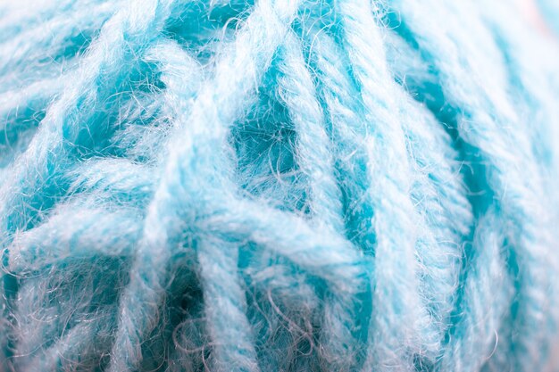 Blue knitting yarn clew close-up