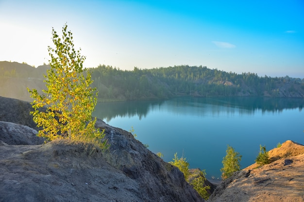 Blue lake in an abandoned quarry, Romantsevo mountains, lake in an abandoned mine, blue lakes