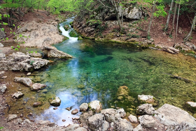 Blue Lake on mountain river (Great Crimean Canyon, Ukraine)