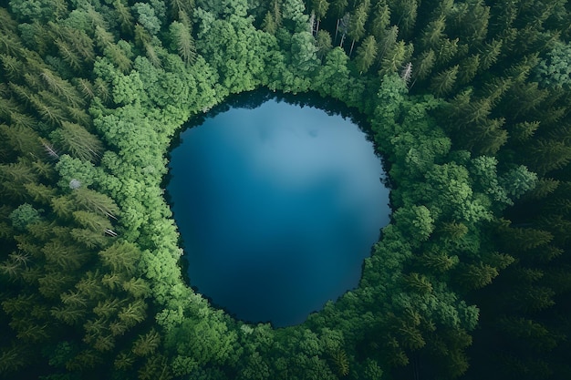 Blue Lake Surrounded by Trees in Forest