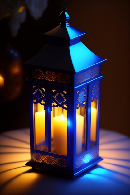 Photo a blue lantern with the light blue on it