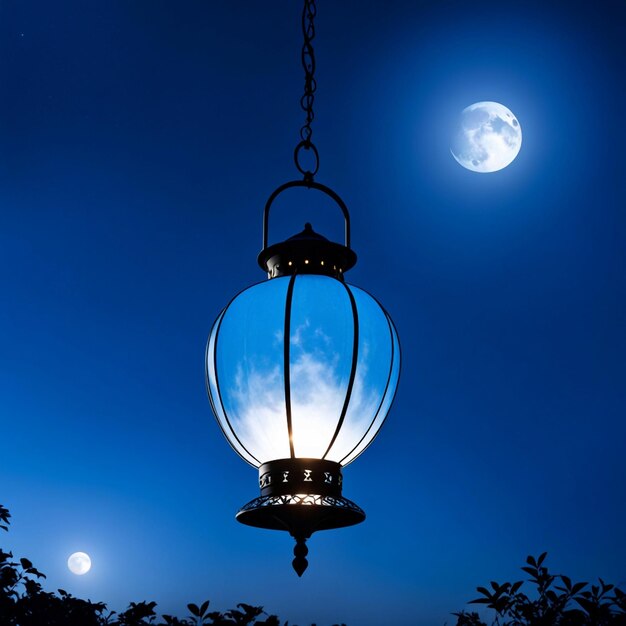 Photo a blue lantern with the moon in the background