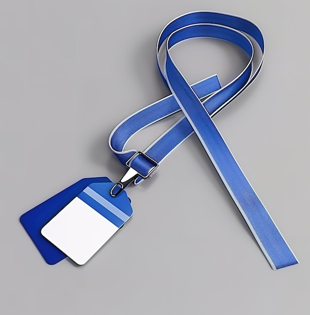 Photo blue lanyard with blank id badge ideal for business and educational institutions high quality rendering