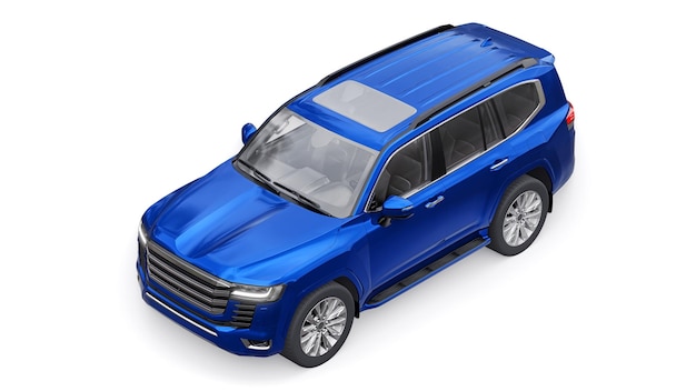 Blue large family sevenseater premium SUV on a white isolated background 3d illustration