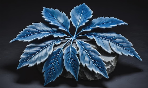 A blue leaf with a dark background