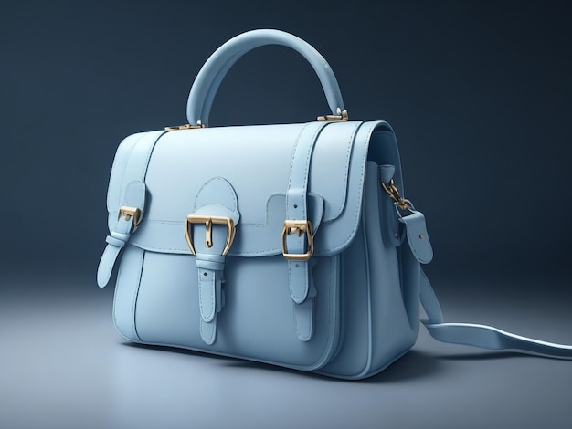 A blue leather handbag by fashion business.