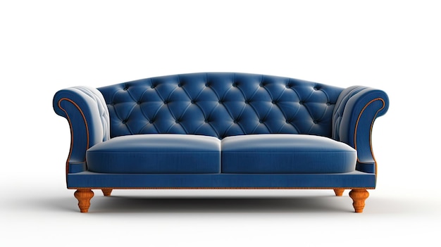 a blue leather sofa with a gold trim.