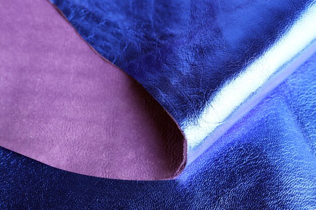 Blue leather texture close up