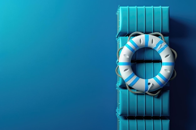 Photo blue lifebuoy containers for global shipping insurance in logistics industry