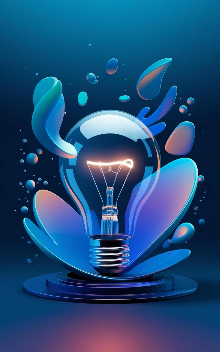 a blue light bulb with the word light on it
