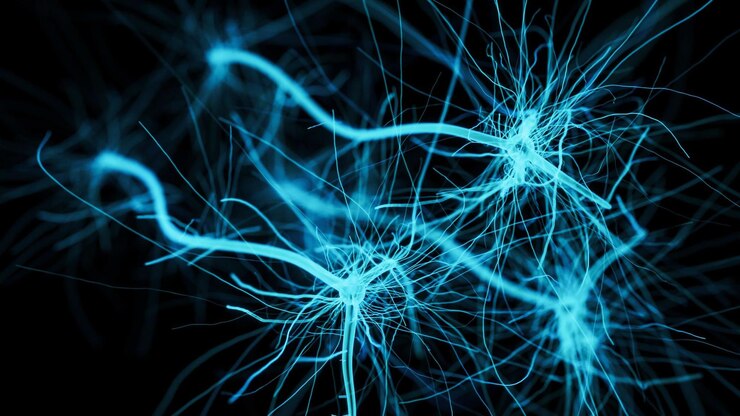 Photo a blue light in the dark with the word brain on it