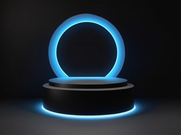 blue light round podium and black background for mock up