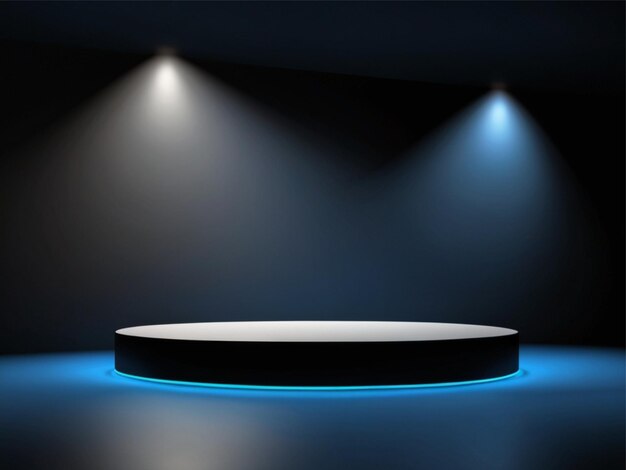 blue light round podium and black background for mock up