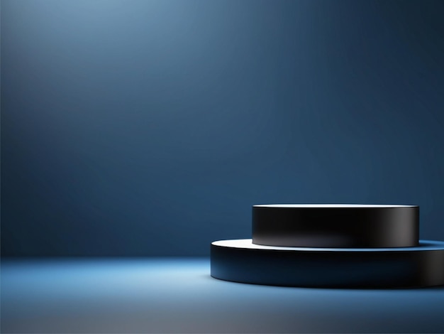 blue light round podium and black background for mock