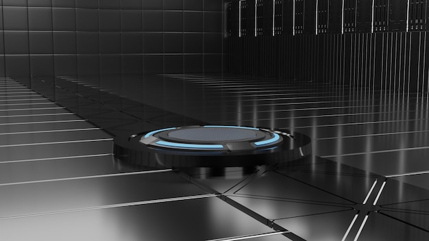 blue light studio scifi background 3d render