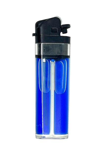 A blue lighter with a black cap.