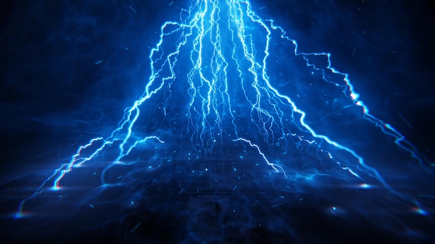 A blue lightning storm with the word thunder on the bottom