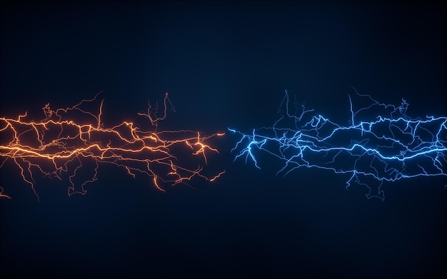 Blue lightning with dark background 3d rendering