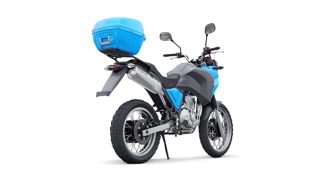 Blue lightweight touristic enduro motorcycle 3d illustration