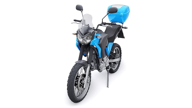 Blue lightweight touristic enduro motorcycle 3d illustration