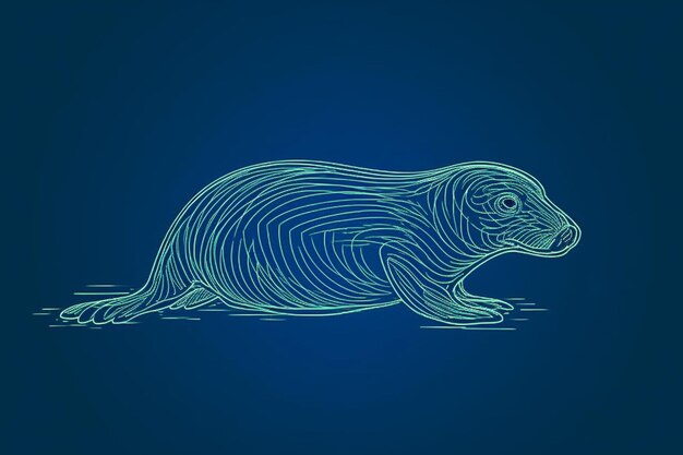 Photo a blue line drawing of a otter.