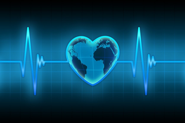 Photo blue line of the pulse with the planet in the form of heart