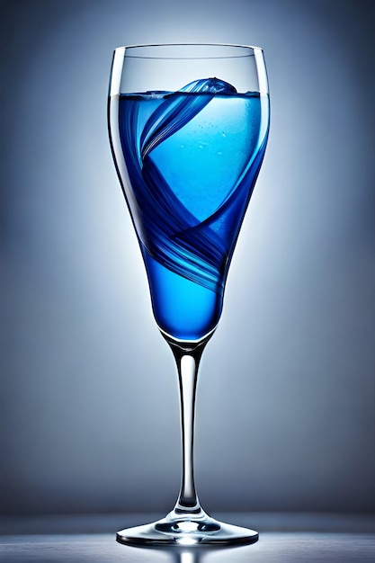 A blue liquid in a glass that says blue