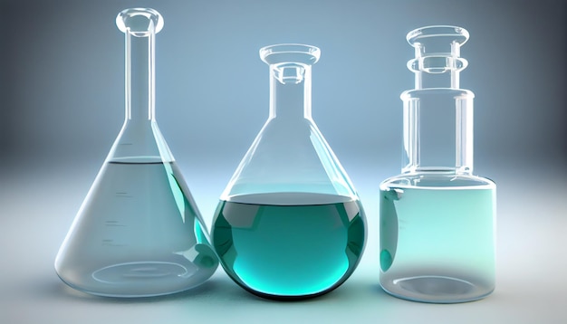 Фото Голубая жидкость в научном эксперименте с прозрачным стаканом, созданном ии