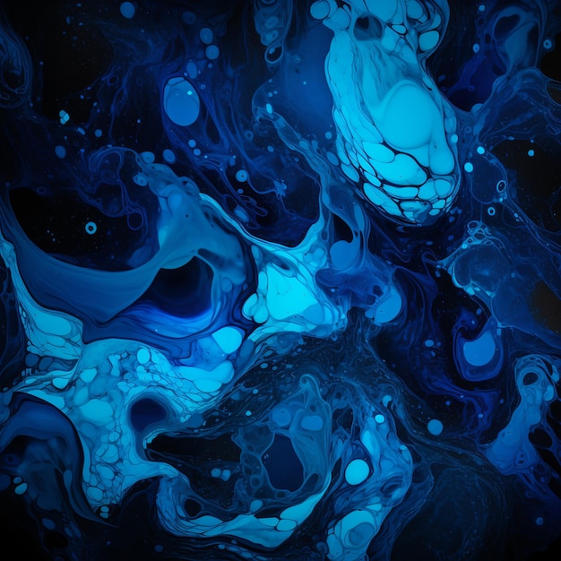 Blue liquid ink texture on a black background