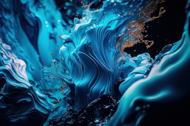 A blue liquid is floating in the water.